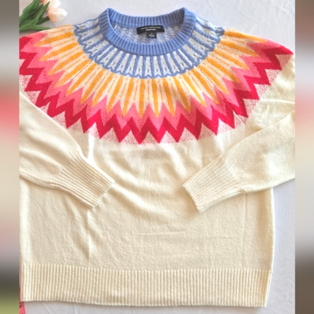 French Connection Essentials Neya Printed Fair Isle Cropped Sweater Size XL - Picture 8 of 16